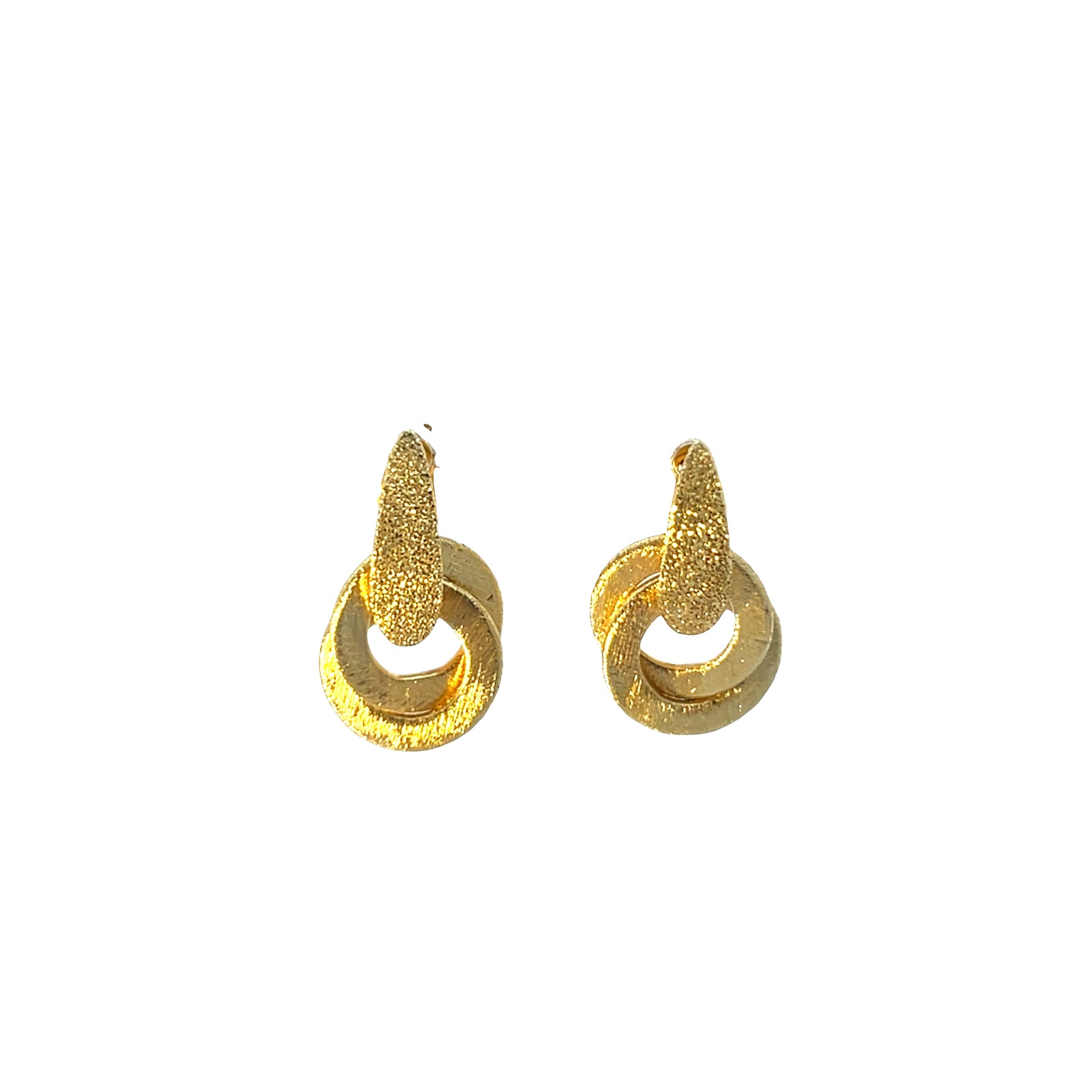 Two small circle karma diamond cut sandblasted earrings