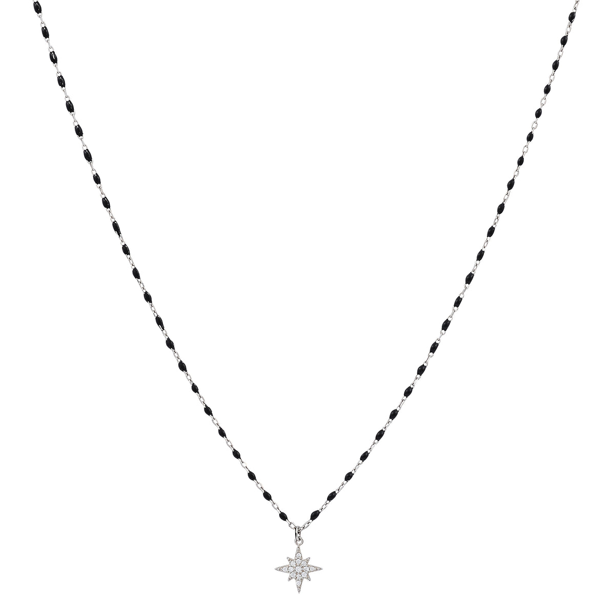 Sterling silver starburst celestial Radiance black enamel beaded station necklace