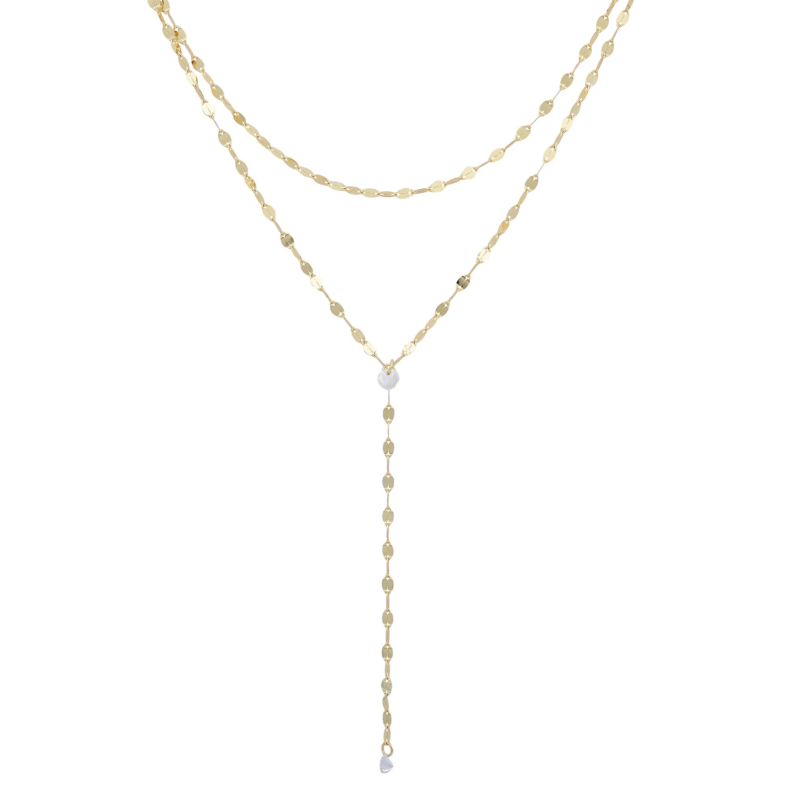 Lariat Glitter chain with cz two stand celestial radiance necklace