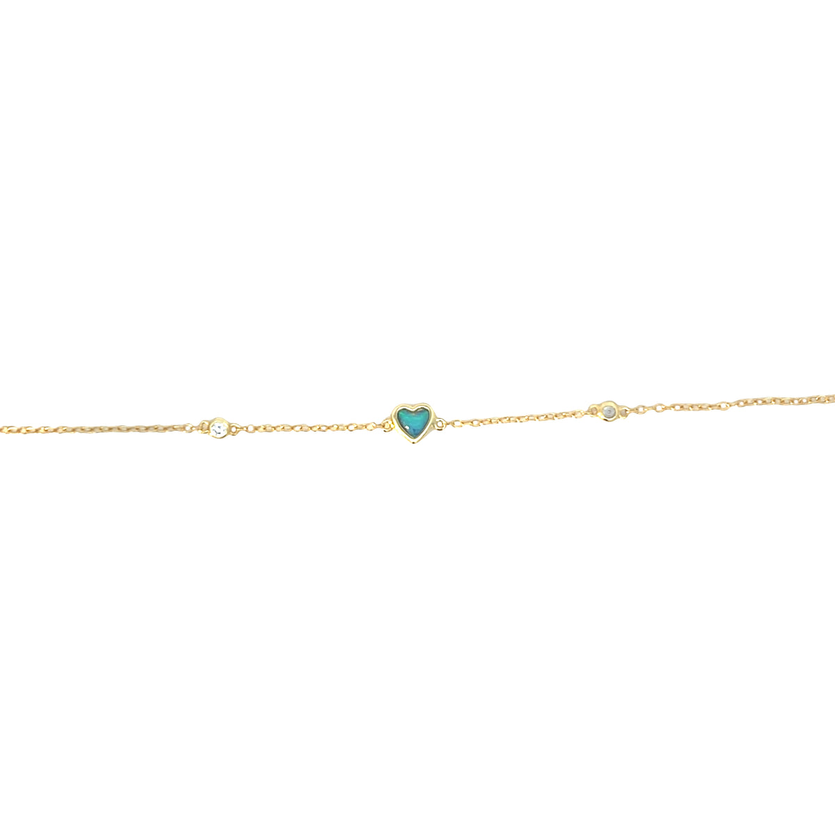 Opalite and side cz Heart Love bracelet 925 sterling silver
