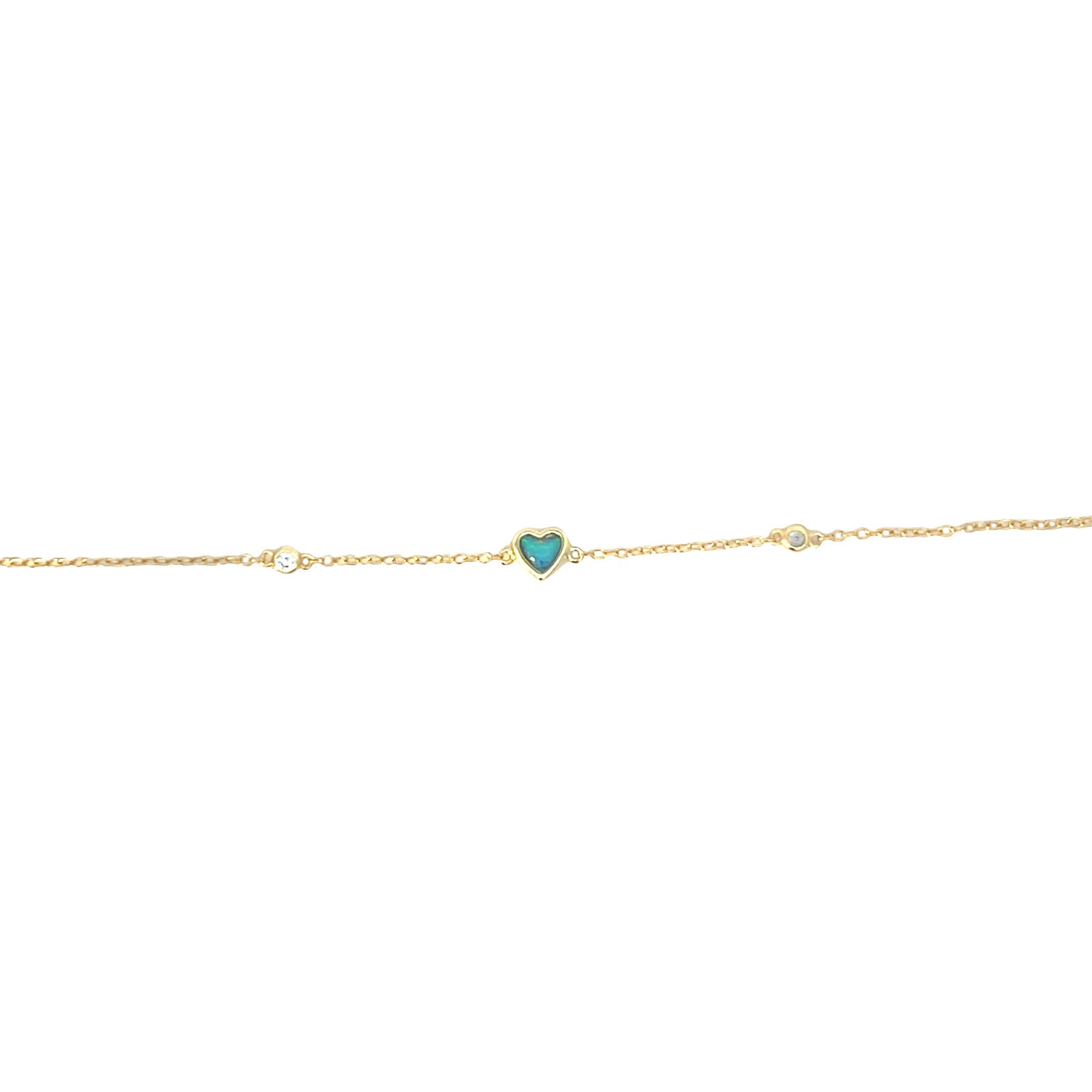 Opalite and side cz Heart Love bracelet 925 sterling silver