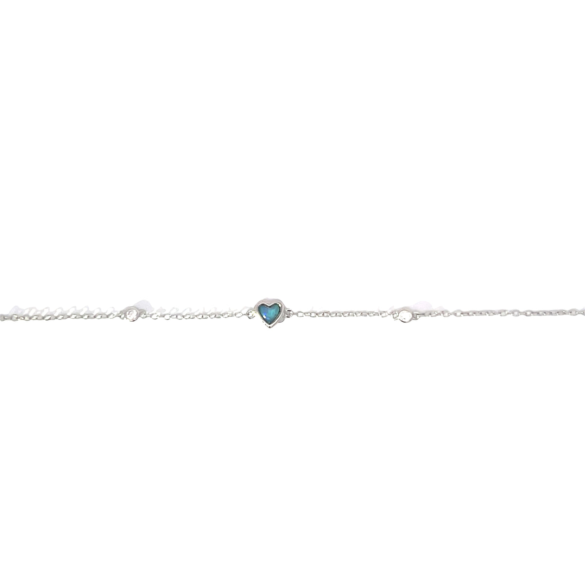 Opalite and side cz Heart Love bracelet 925 sterling silver