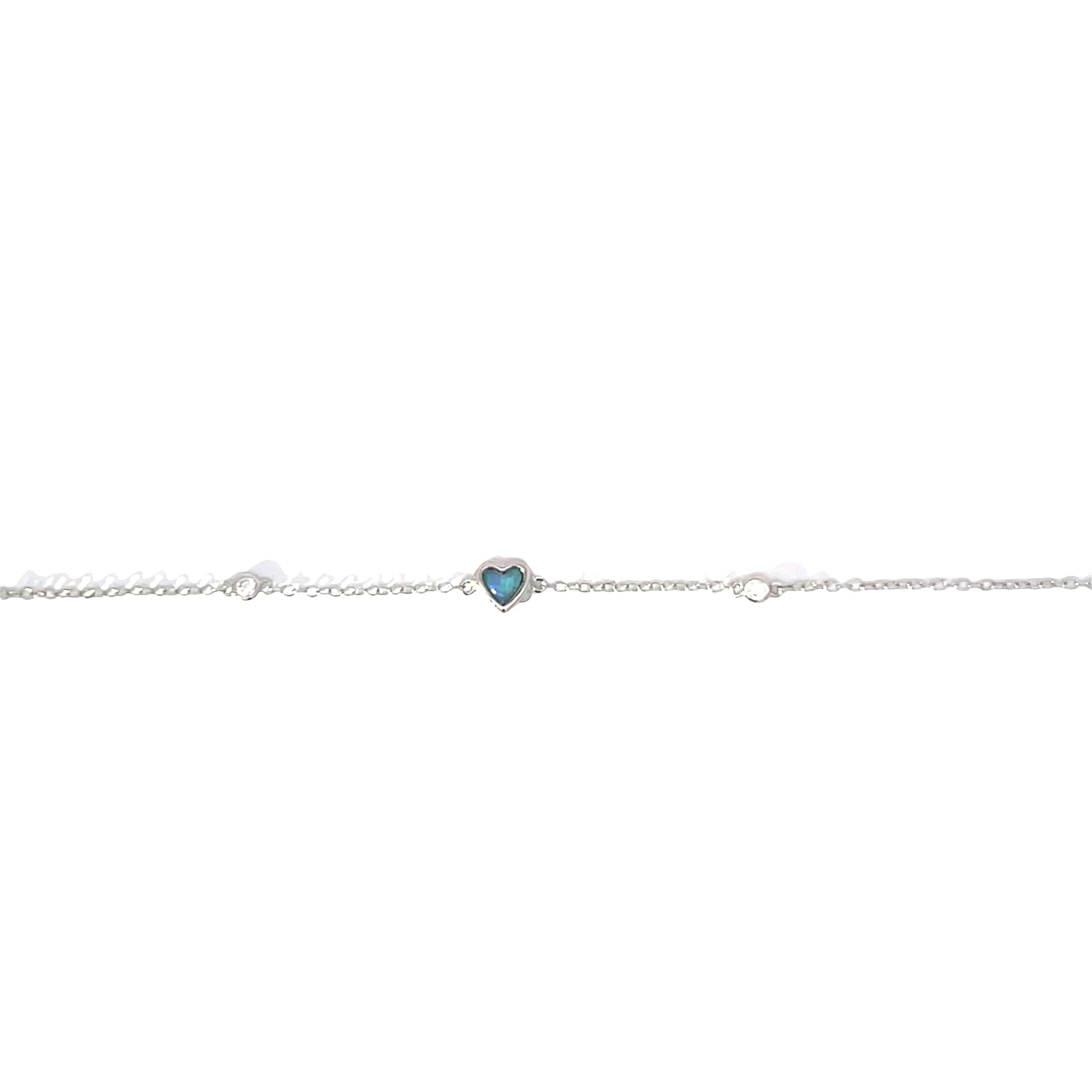 Opalite and side cz Heart Love bracelet 925 sterling silver