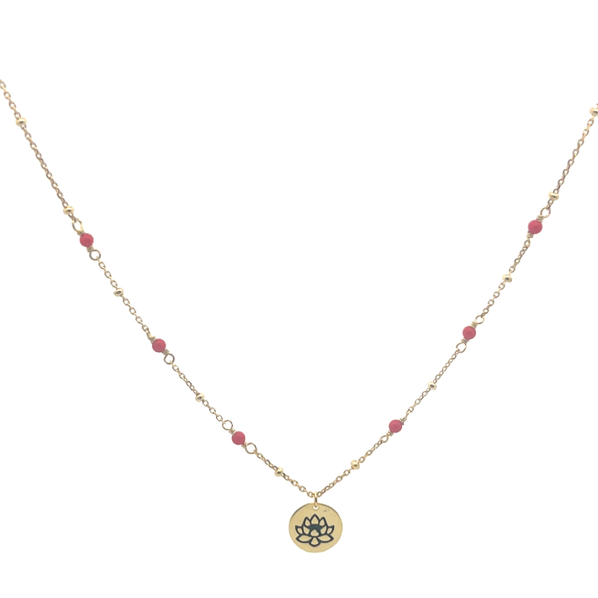 Enamel and bead Lotus charm necklace