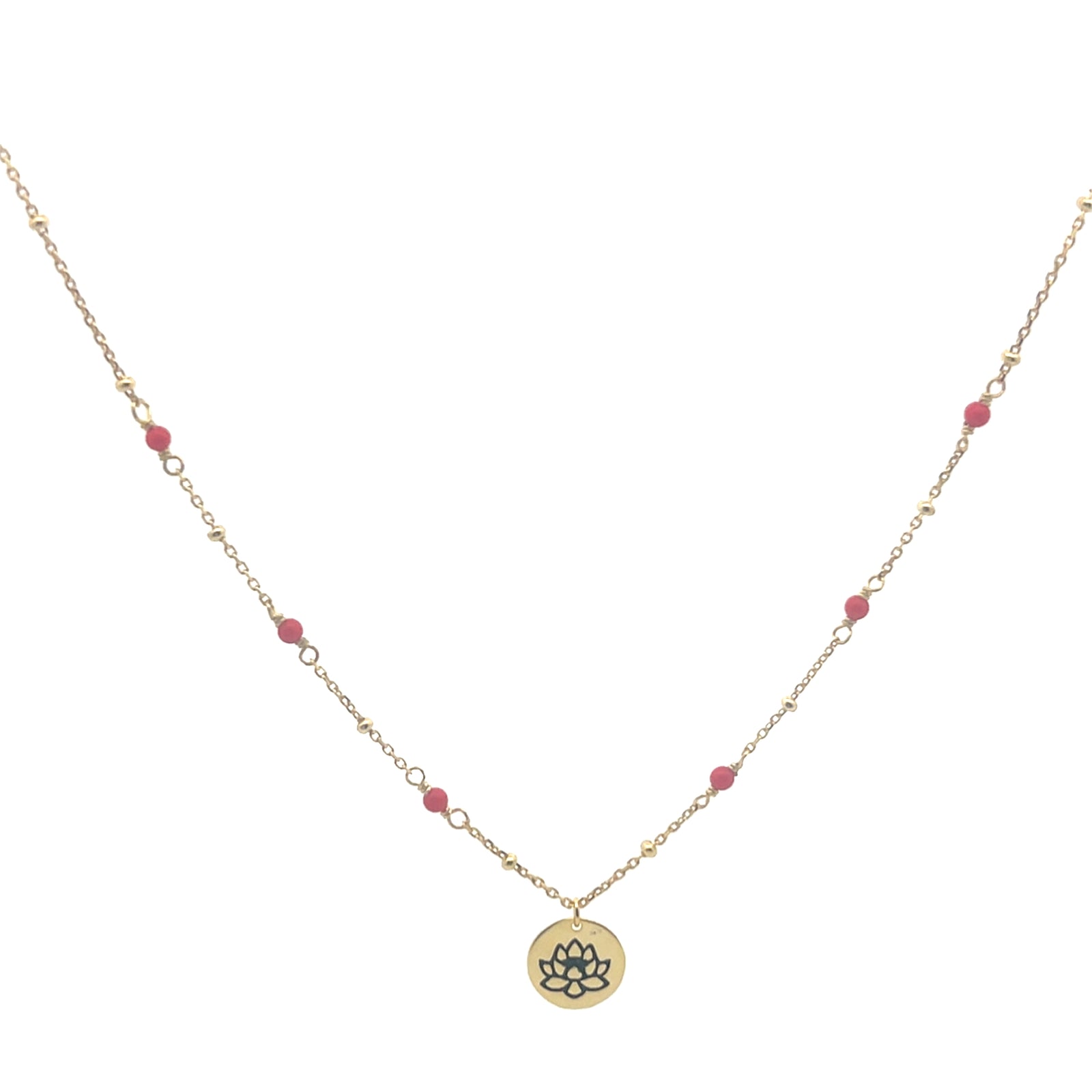 Enamel and bead Lotus charm necklace