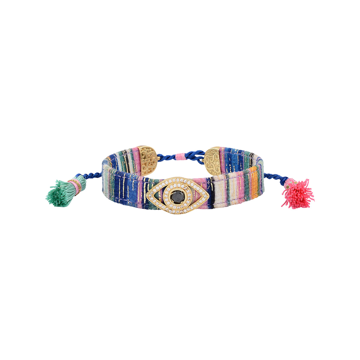 Sacred protection silk and Eye Tassel bracelet sterling silver 925