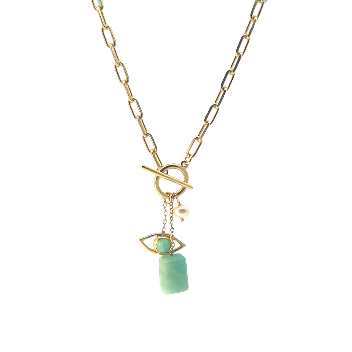 Toggle Semi Precious chunky drop Eye protection sterling silver 925 necklace