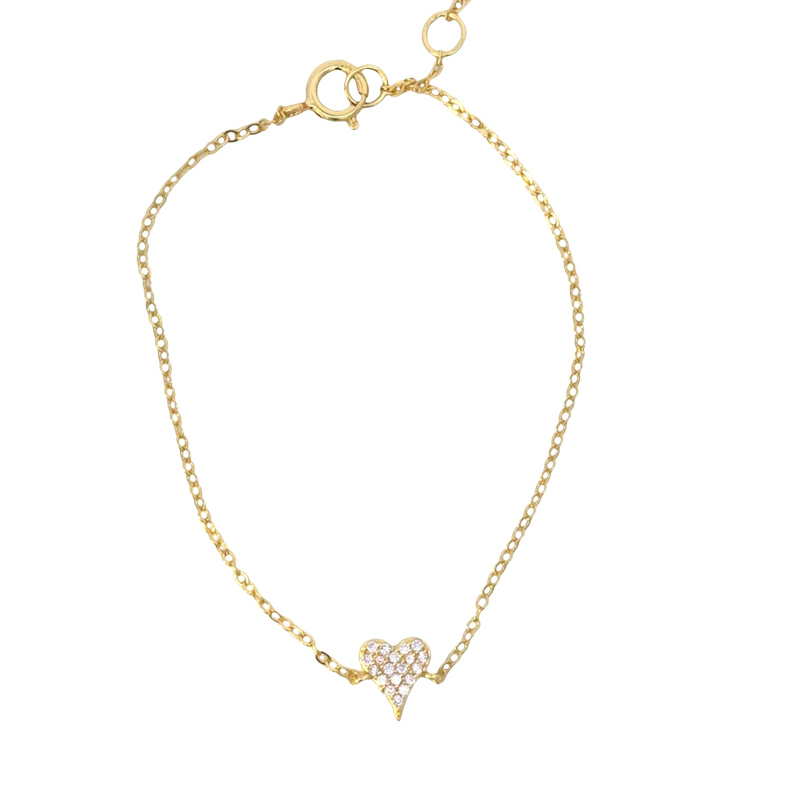 Gold Pavé Heart Bracelet – Dainty CZ Minimalist Chain