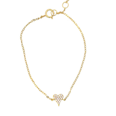 Gold Pavé Heart Bracelet – Dainty CZ Minimalist Chain
