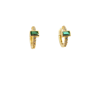 Gold Pavé Baguette Huggie Earrings – CZ Hoop Stack
