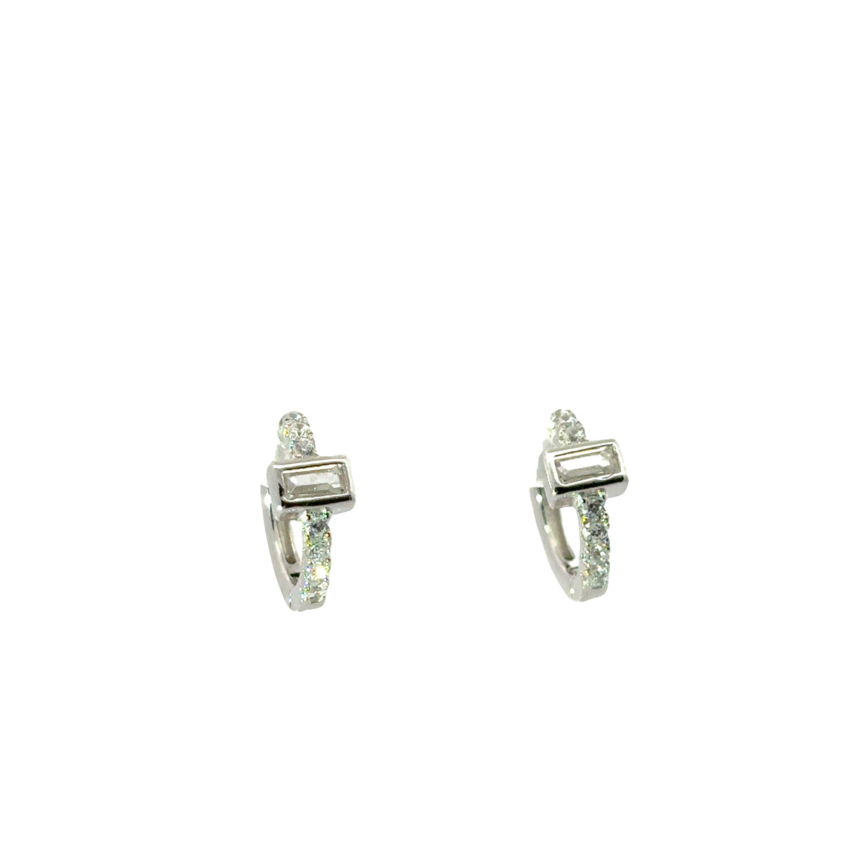 Gold Pavé Baguette Huggie Earrings – CZ Hoop Stack