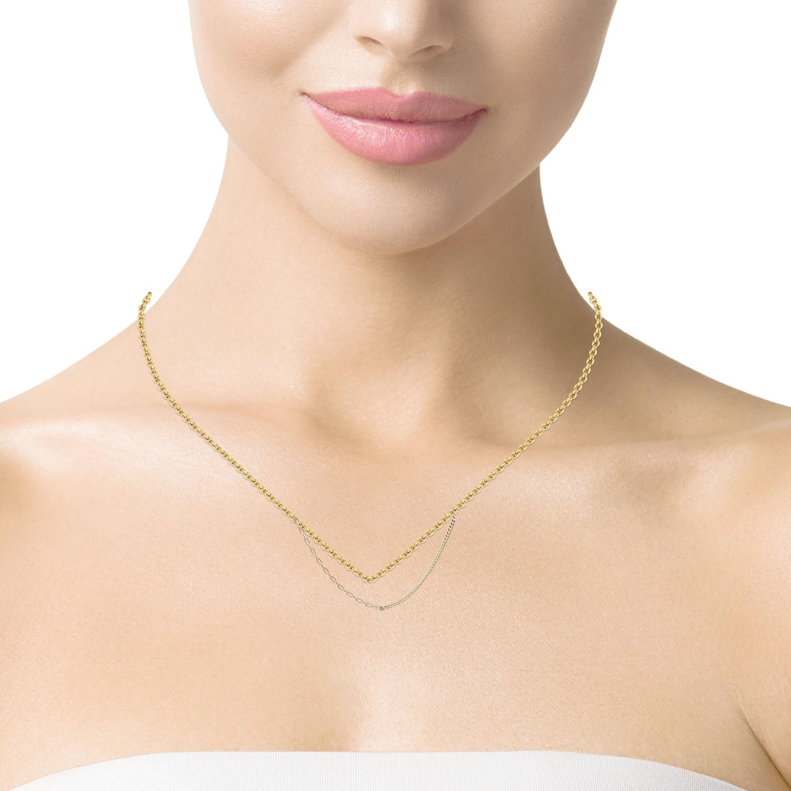 Mixed Chain Single CZ Necklace