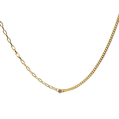 Mixed Chain Single CZ Necklace
