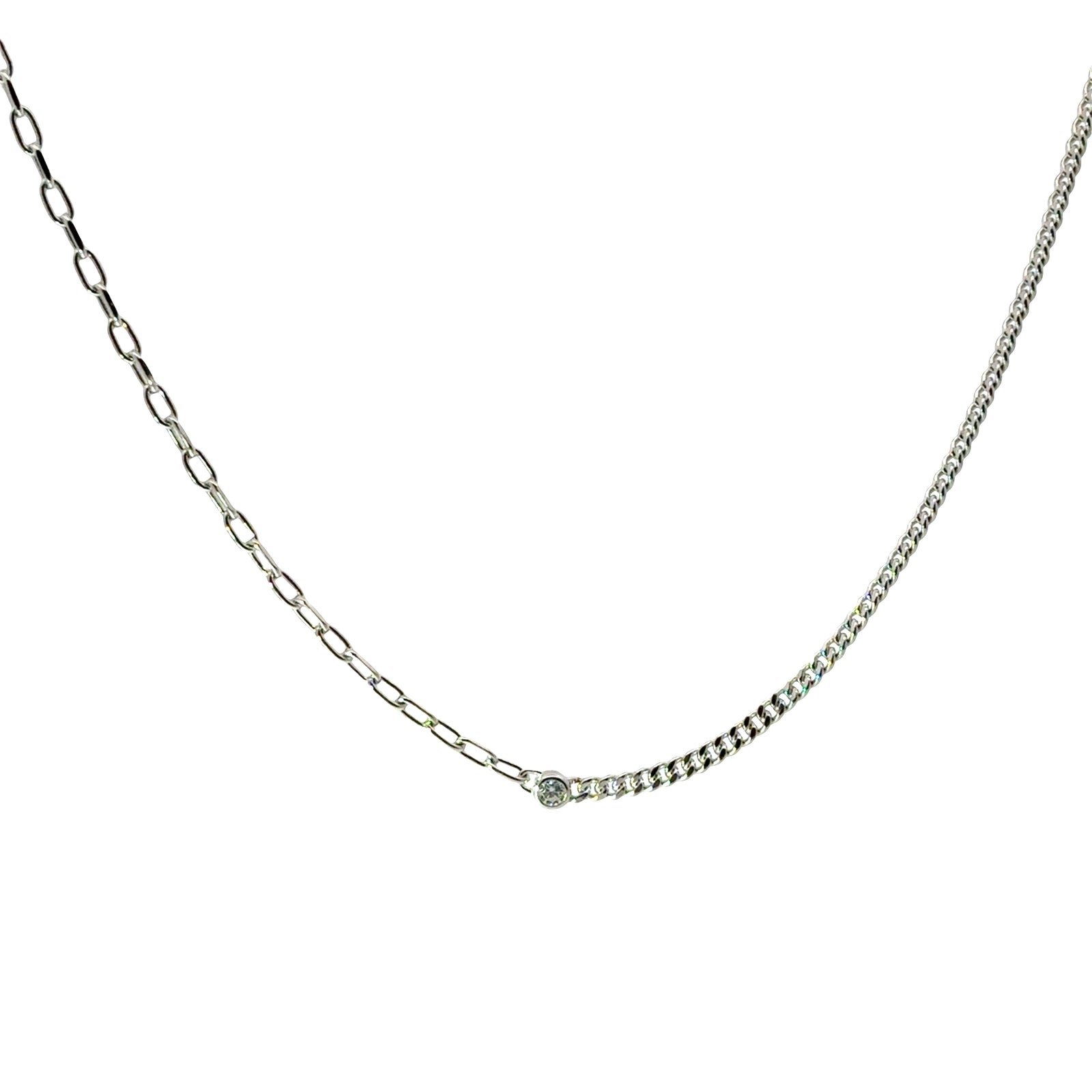 Mixed Chain Single CZ Necklace