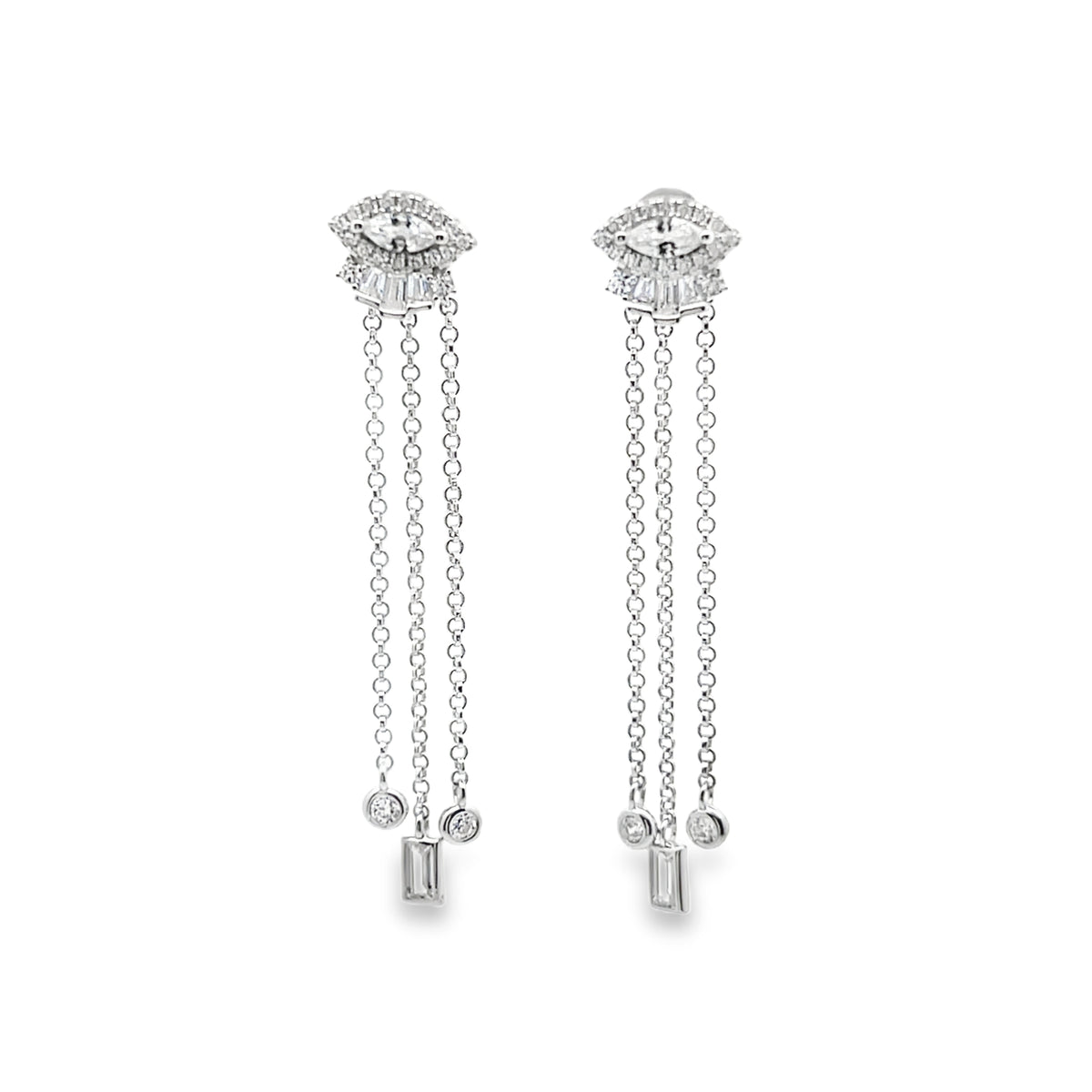 Gold Evil Eye Chain Drop Earrings – CZ Fringe Dangle Statement