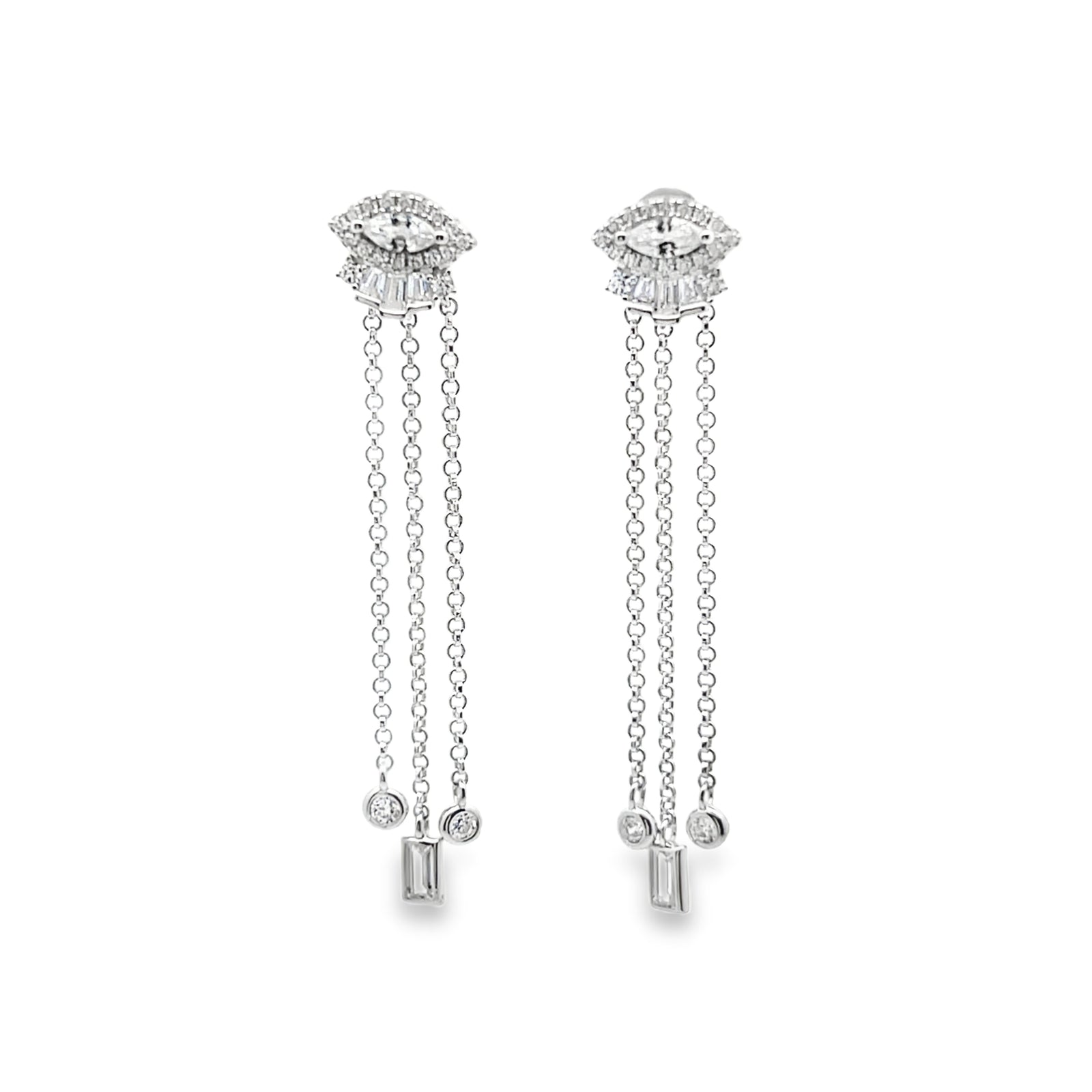Gold Evil Eye Chain Drop Earrings – CZ Fringe Dangle Statement