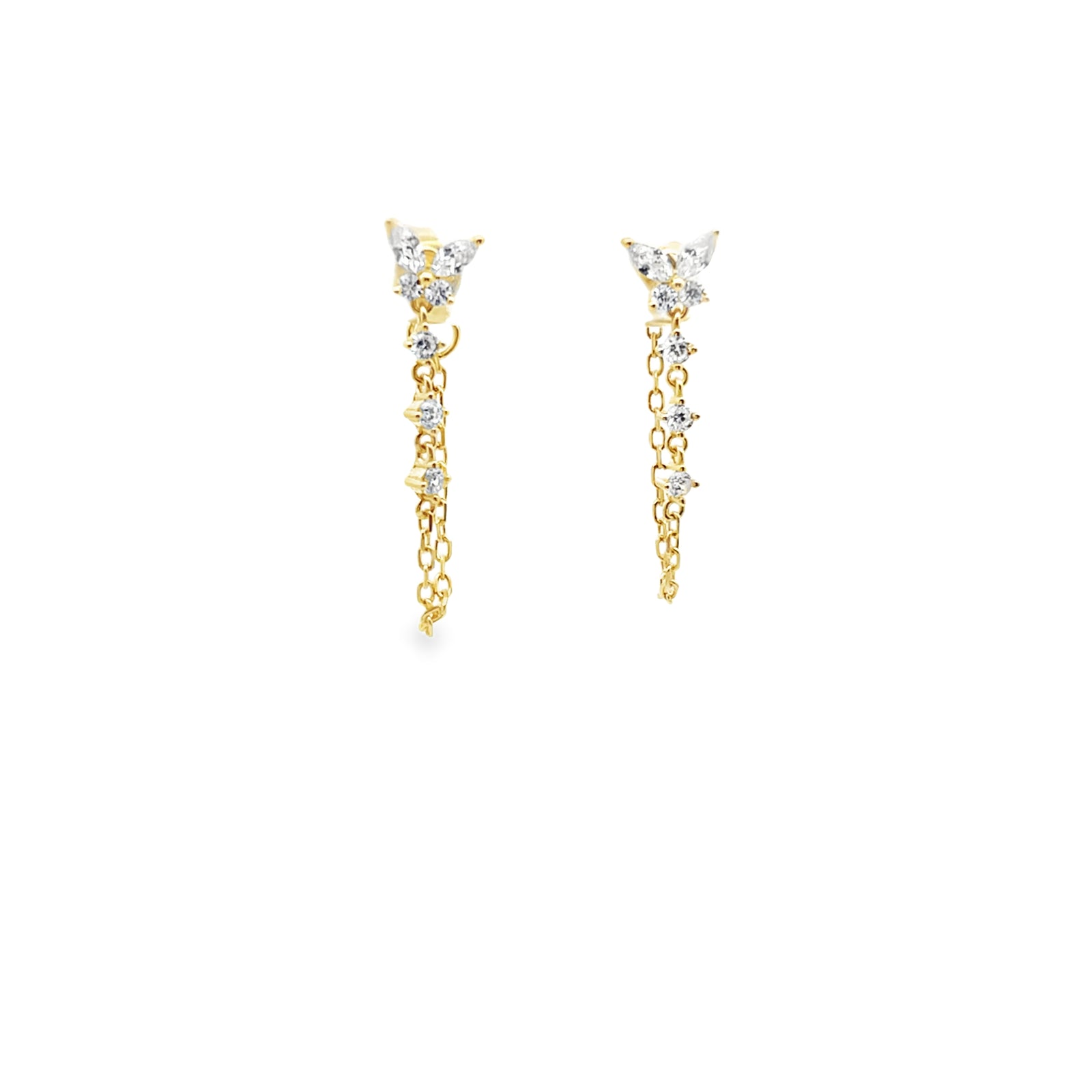 Butterfly cz drop with chain transformation earrings