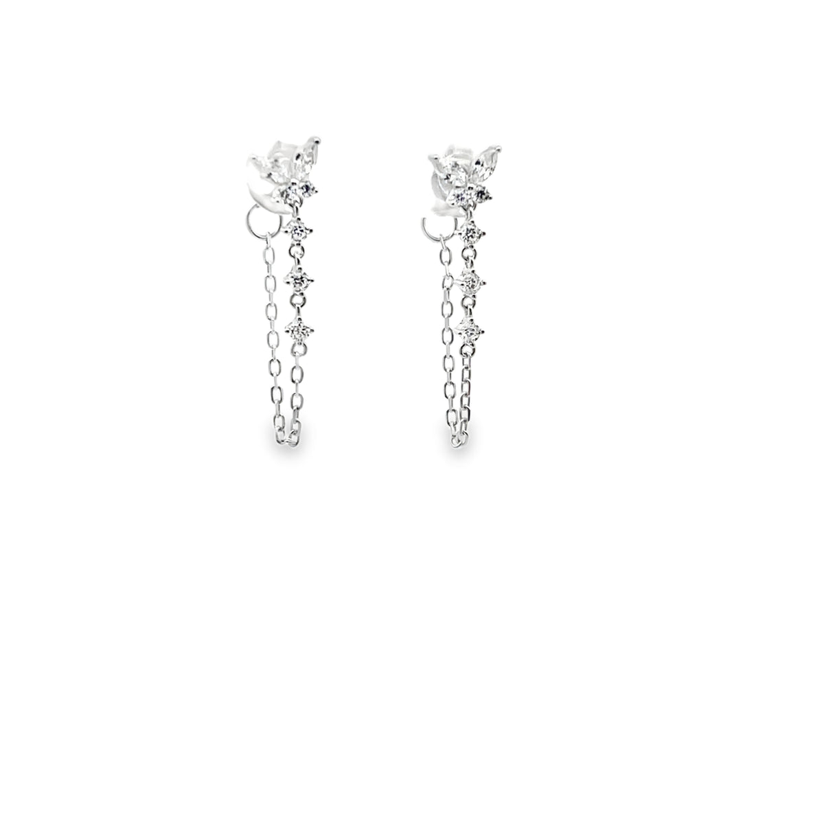 Butterfly cz drop with chain transformation earrings