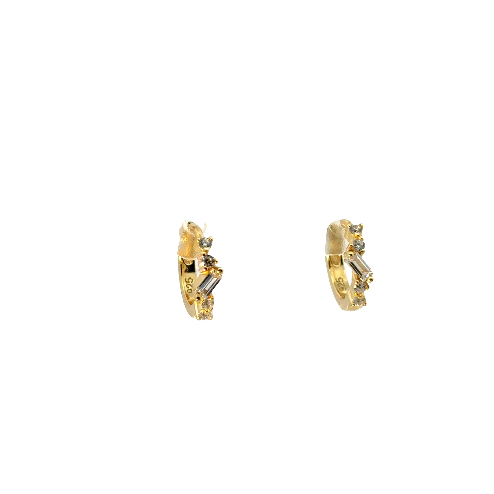 Sterling Silver Baguette Huggie Earrings – Dainty CZ Hoop