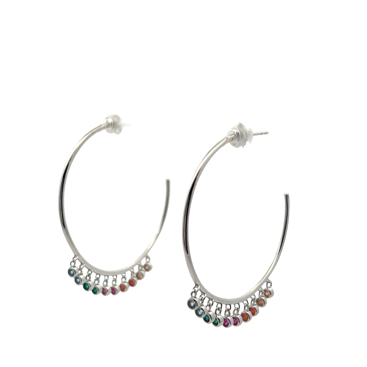 Large Rainbow Multi-Stone Hoop Earrings