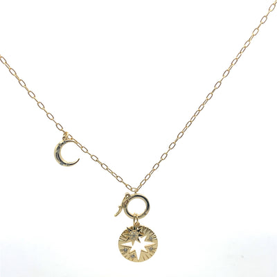 Sterling Silver Moon & Star Compass Necklace — Guidance