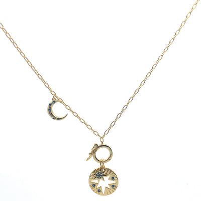 Sterling Silver Moon & Star Compass Necklace — Guidance