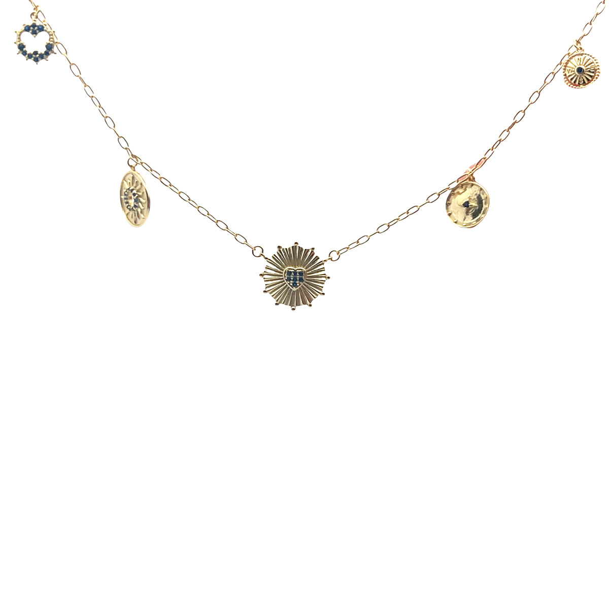 Sacred Heart Sunburst Multi Charm Necklace Sterling Silver — Faith &amp; Light