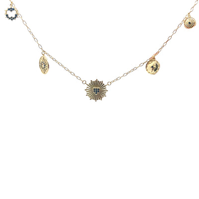 Sacred Heart Sunburst Multi Charm Necklace Sterling Silver — Faith & Light