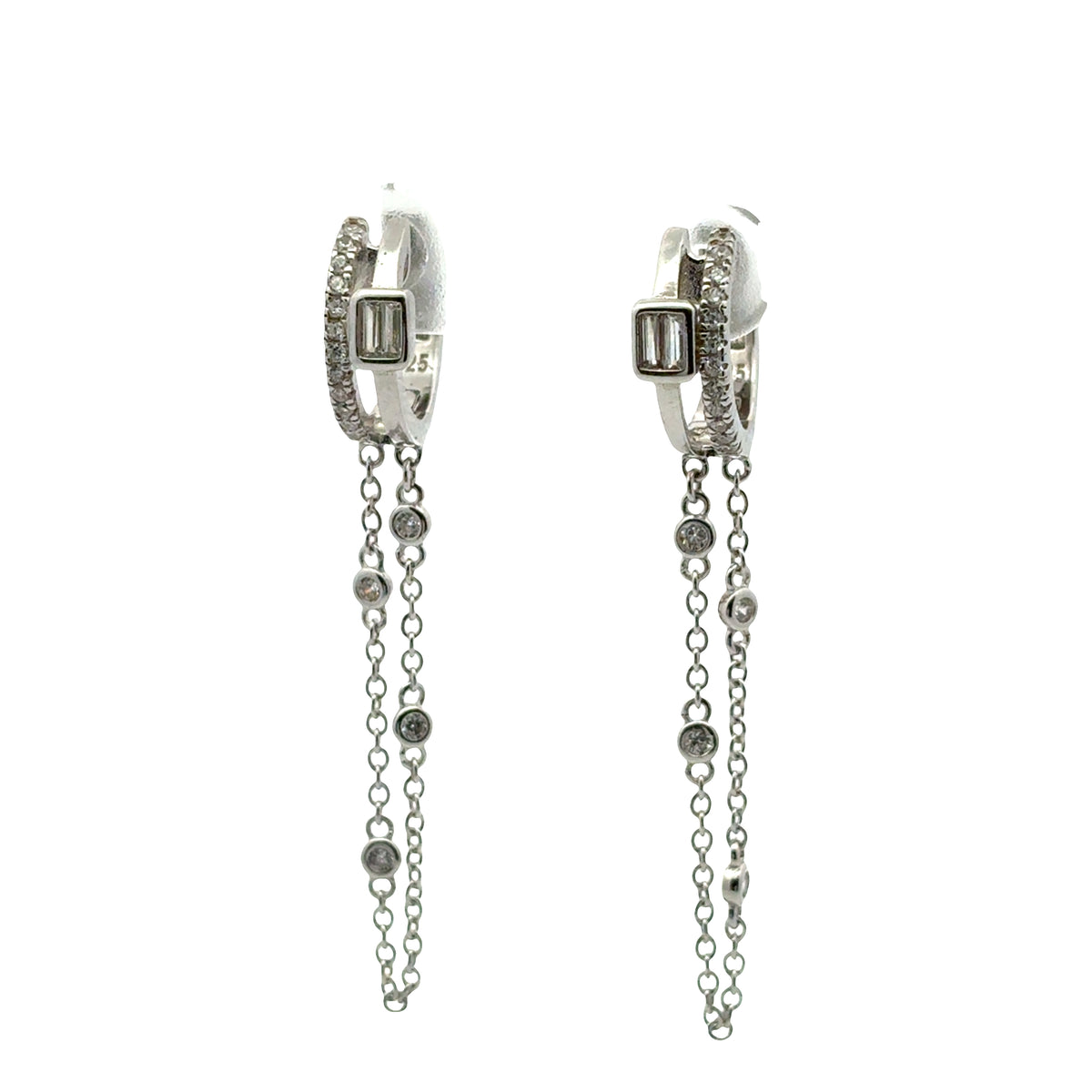 Luxe Double Huggie Chain Drop Earrings — CZ Dangle