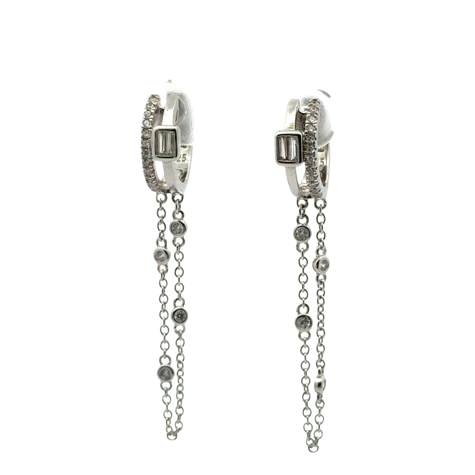 Luxe Double Huggie Chain Drop Earrings — CZ Dangle
