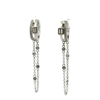 Luxe Double Huggie Chain Drop Earrings — CZ Dangle