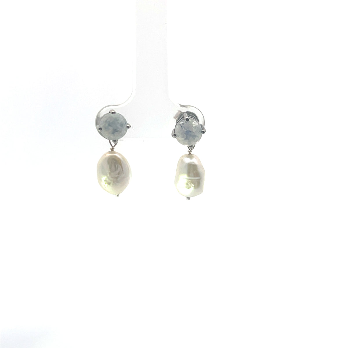 Moonstone and freshwater Pearl drop earrings sterling silver