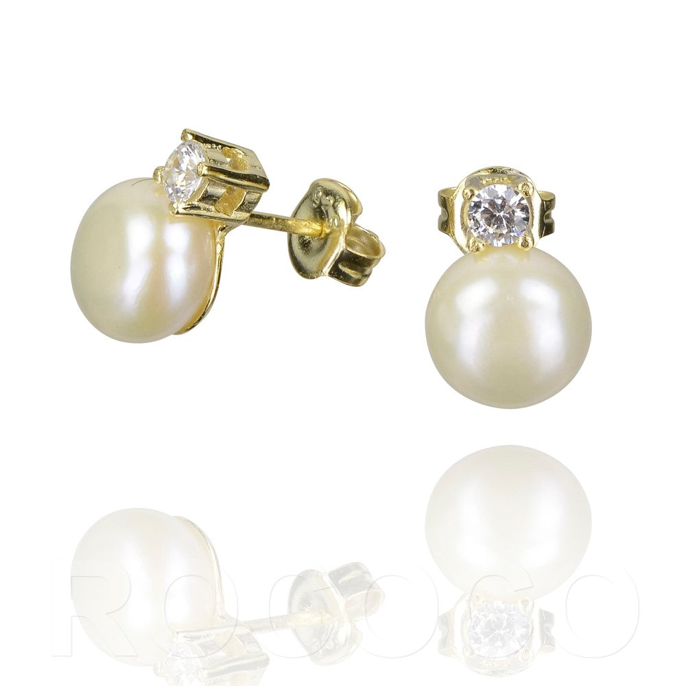 Pearl &amp; CZ Stud Earrings | Pearls of Wisdom | 925 Sterling Silver | Gold &amp; Rose Gold Plating