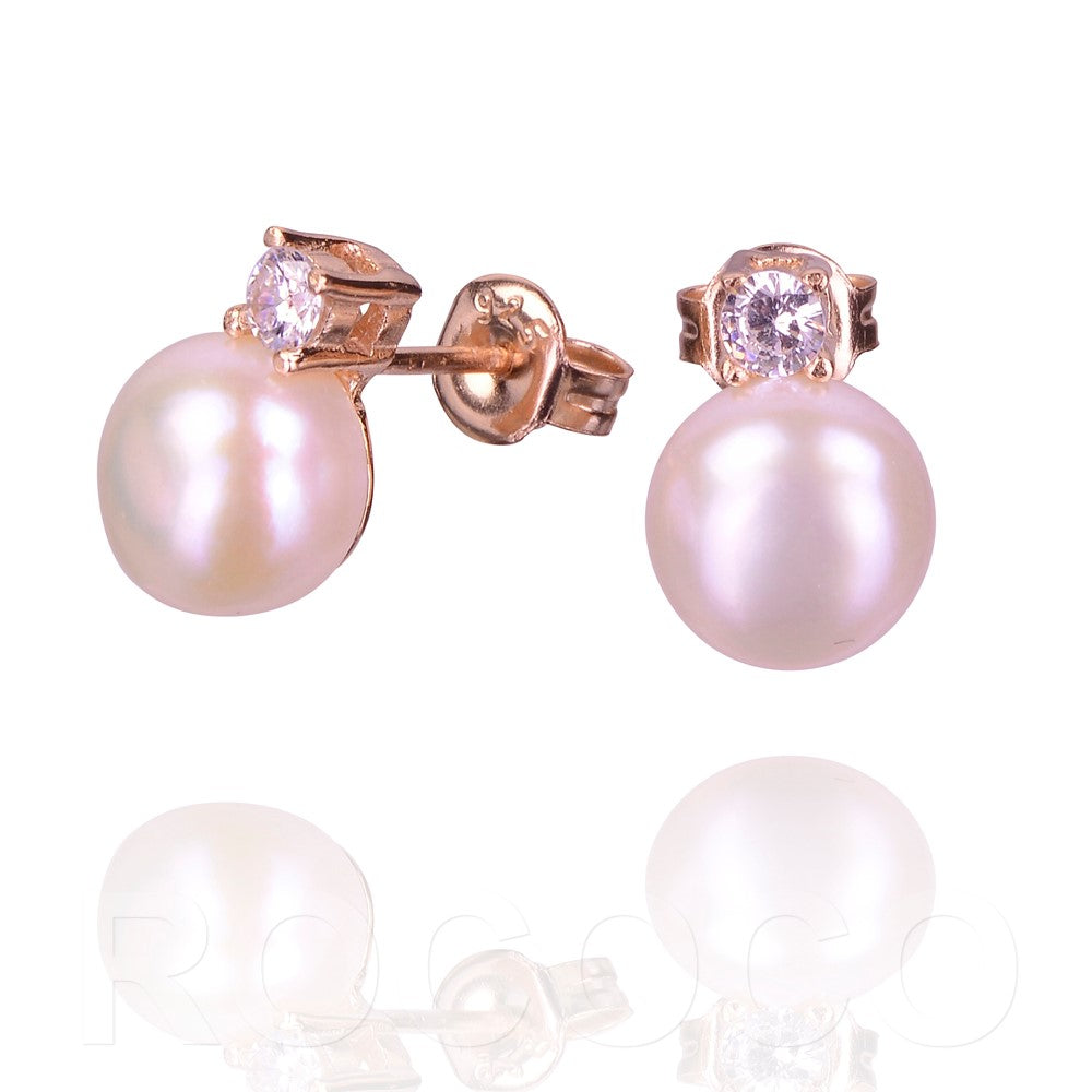 Pearl &amp; CZ Stud Earrings | Pearls of Wisdom | 925 Sterling Silver | Gold &amp; Rose Gold Plating