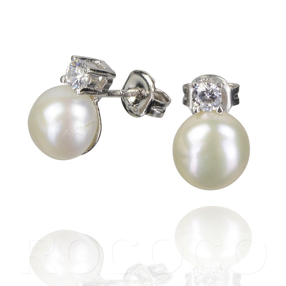 Pearl &amp; CZ Stud Earrings | Pearls of Wisdom | 925 Sterling Silver | Gold &amp; Rose Gold Plating