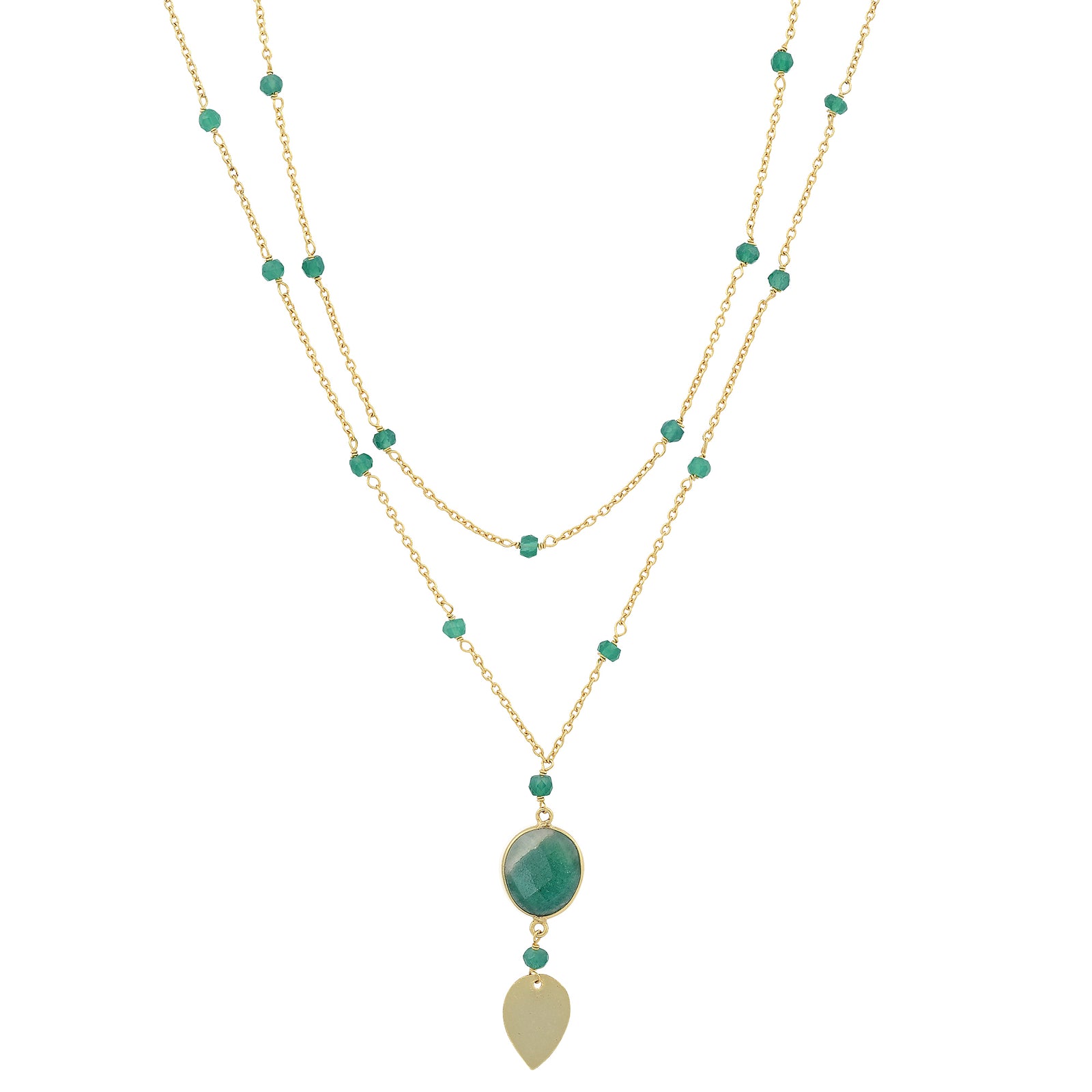 Chakra leaf semi precious drop necklace