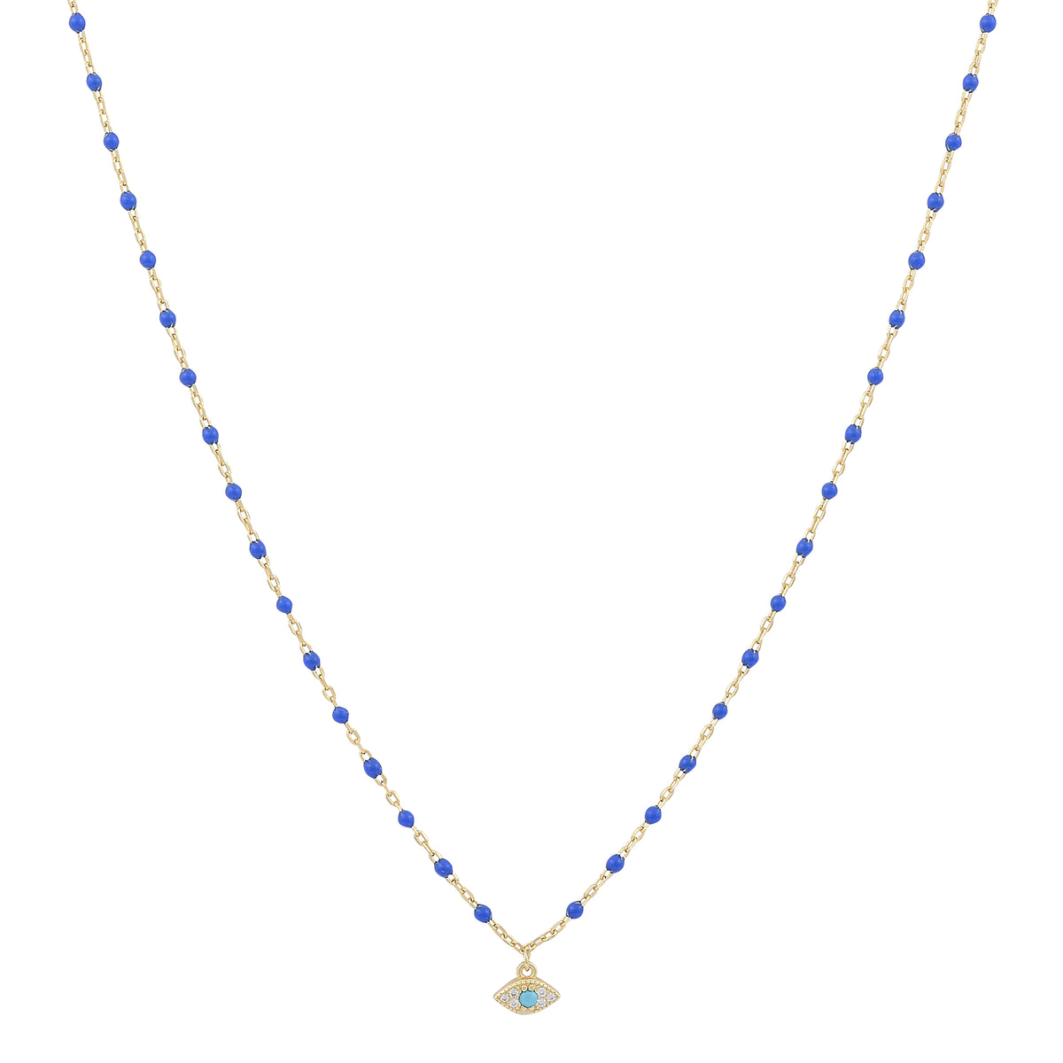 Evil Eye Beaded Necklace Gold Plated — Good Luck Protection