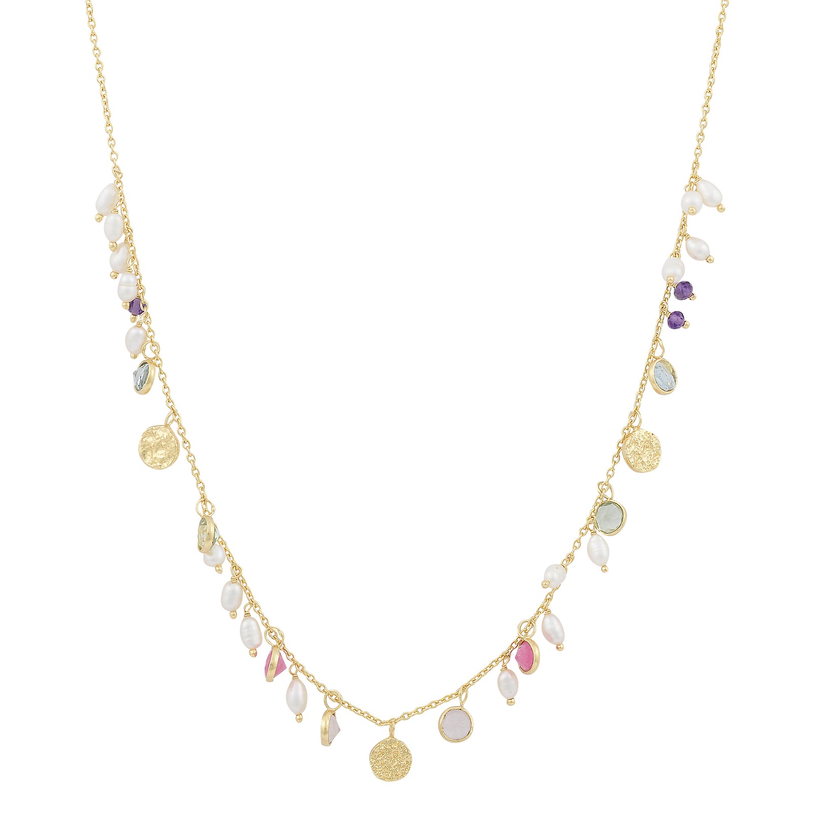 Pearls of wisdom chakra disc necklace