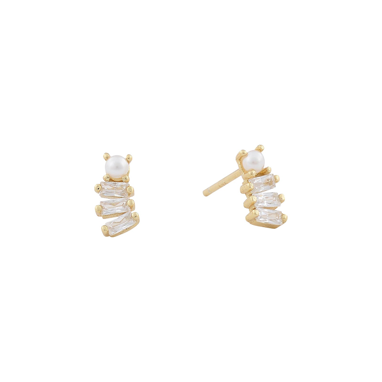 Baguette & Pearl Stud Earrings | Pearls of Wisdom | 925 Sterling Silver | Gold PlatingEarrings