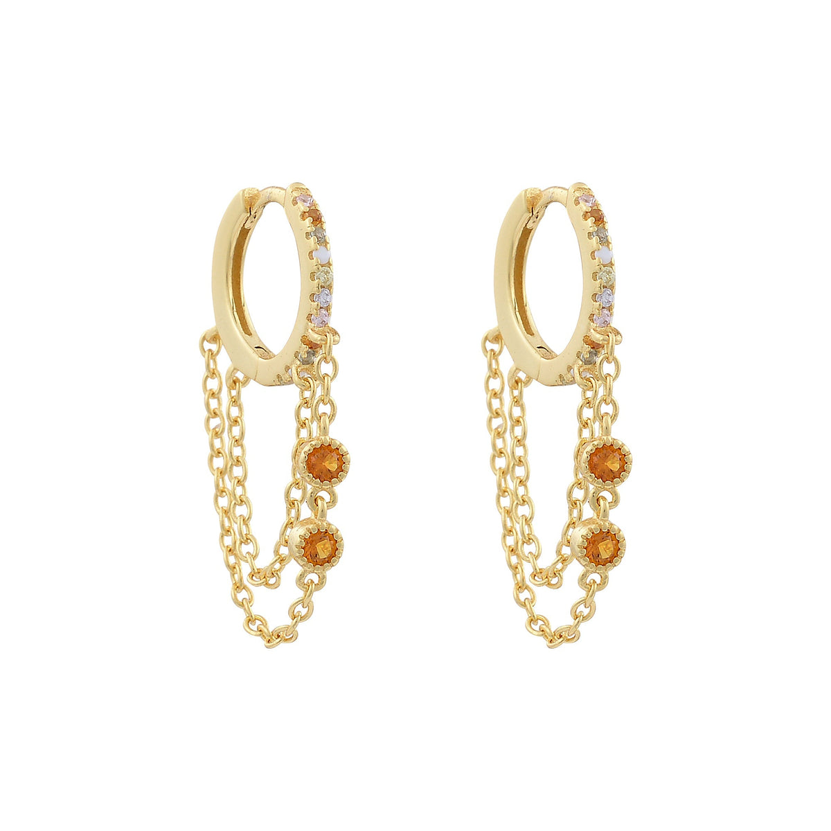 Cascading Crystal Chain Drop Huggie EarringsEarrings