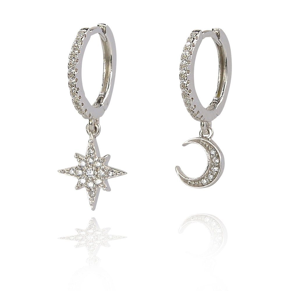 Celestial Radiance Starburst and Moon Huggies sterling silver 925Earrings