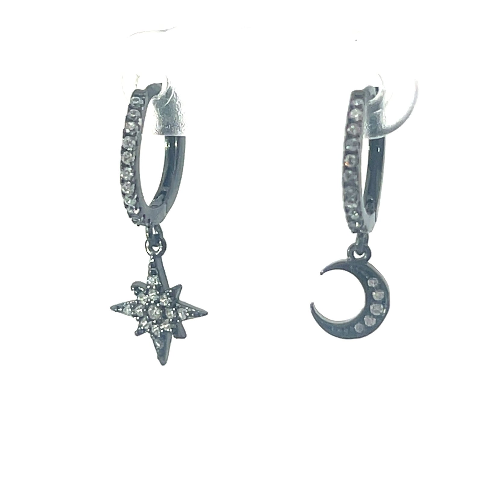 Celestial Radiance Starburst and Moon Huggies sterling silver 925Earrings