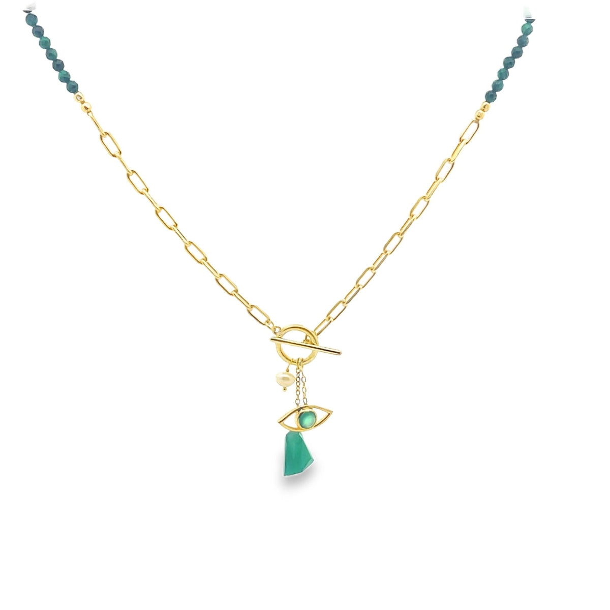 Chunky Semi-Precious Drop and Protection Eye Toggle Necklace in 925 Sterling SilverNecklaces