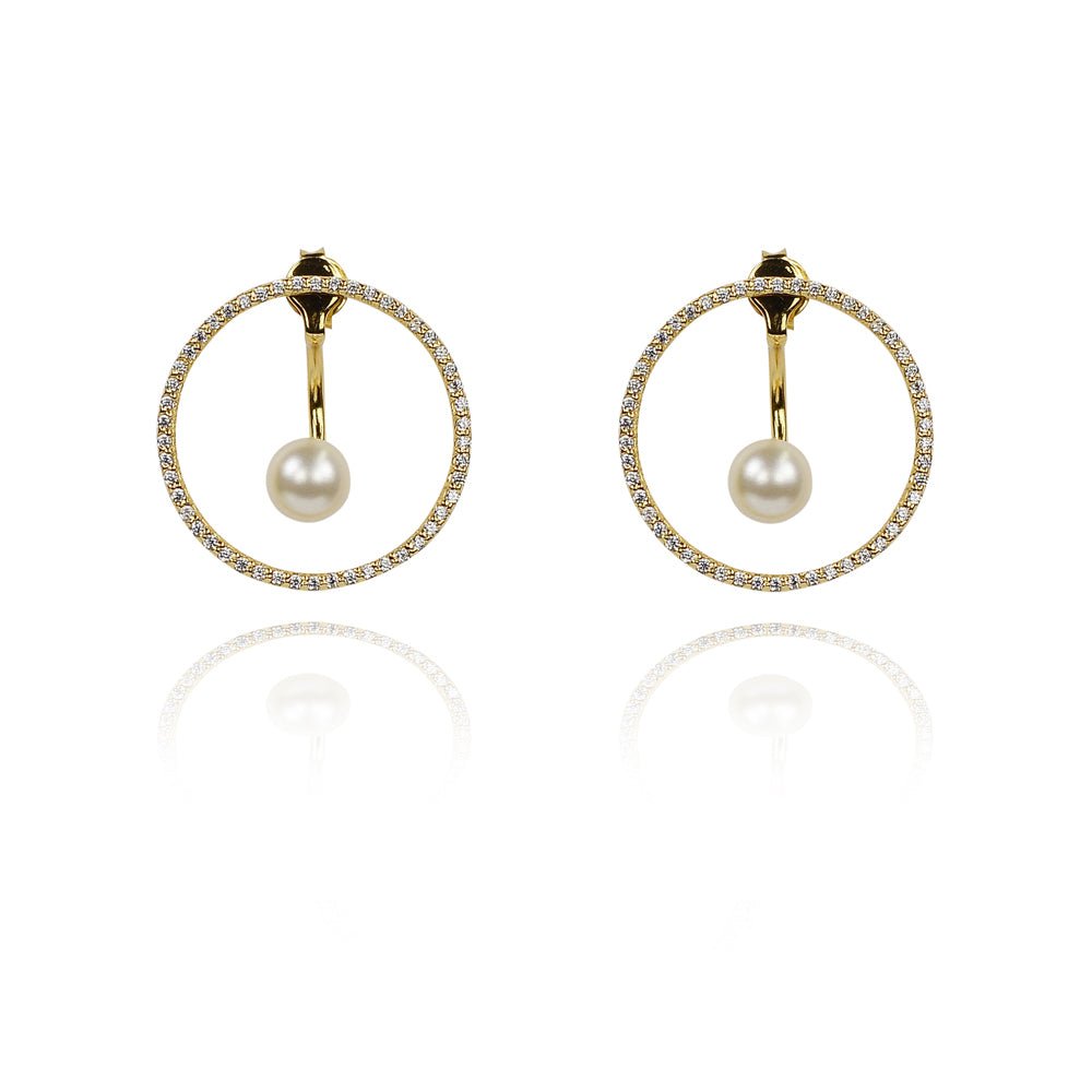 CZ Karma Circle &amp; Pearl Ear Jacket | Pearls of Wisdom | 925 Sterling Silver | Gold &amp; Rose Gold PlatingEarrings