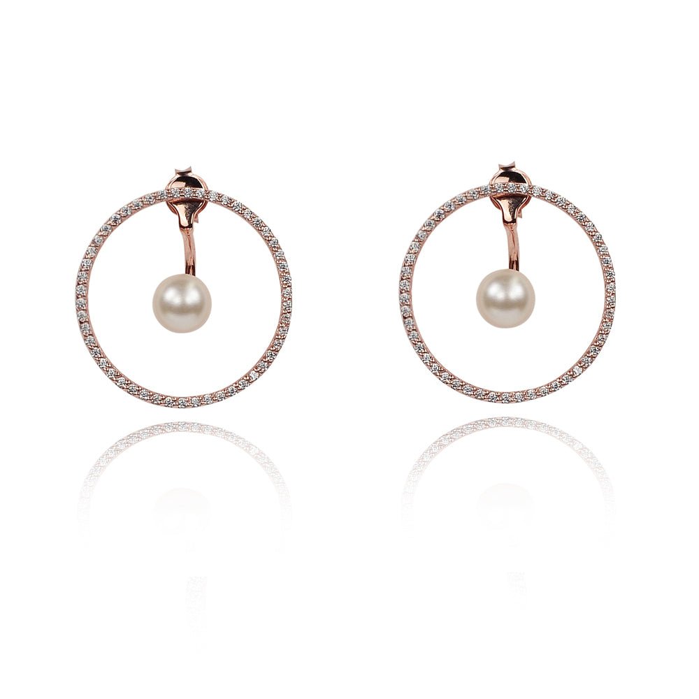 CZ Karma Circle &amp; Pearl Ear Jacket | Pearls of Wisdom | 925 Sterling Silver | Gold &amp; Rose Gold PlatingEarrings