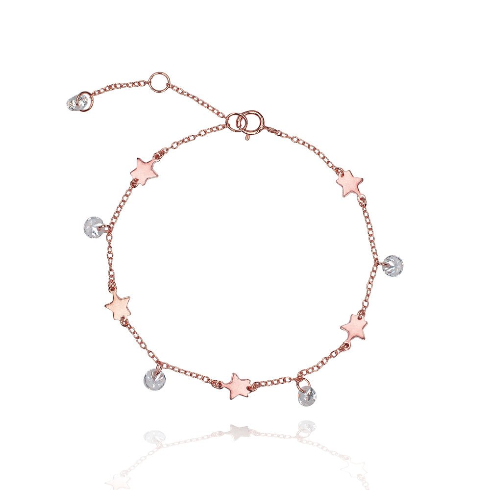 Dainty Star and non encased drop cz Bracelet sterling silver 925Bracelets