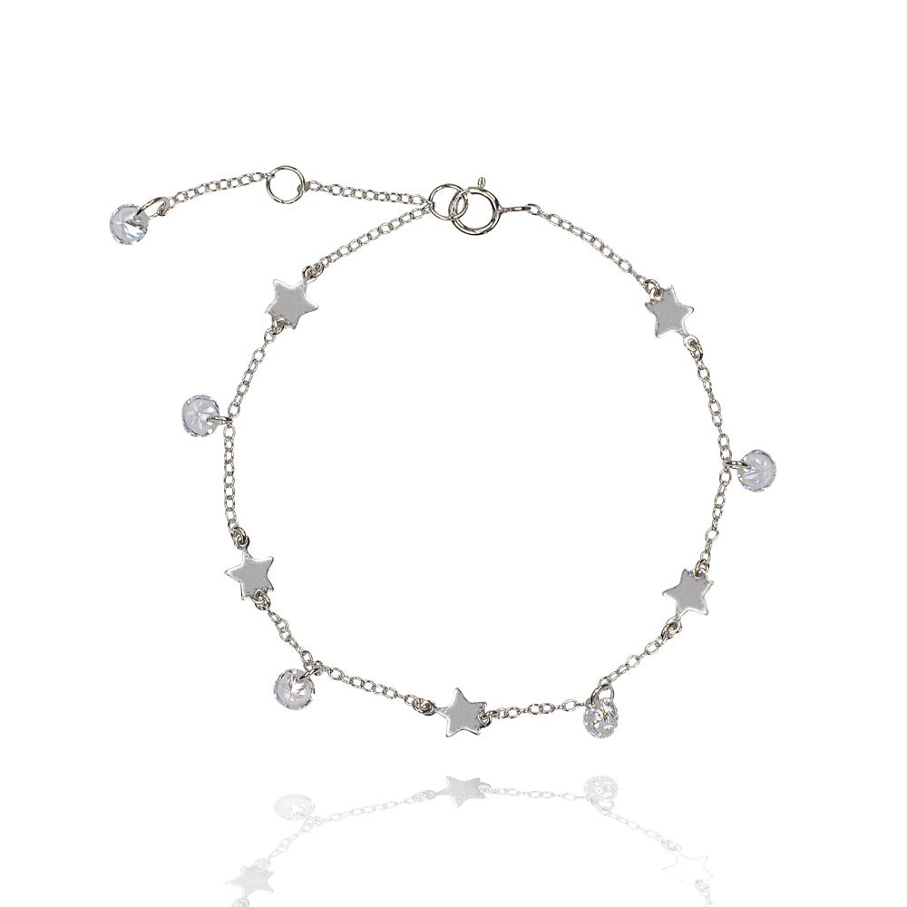 Dainty Star and non encased drop cz Bracelet sterling silver 925Bracelets