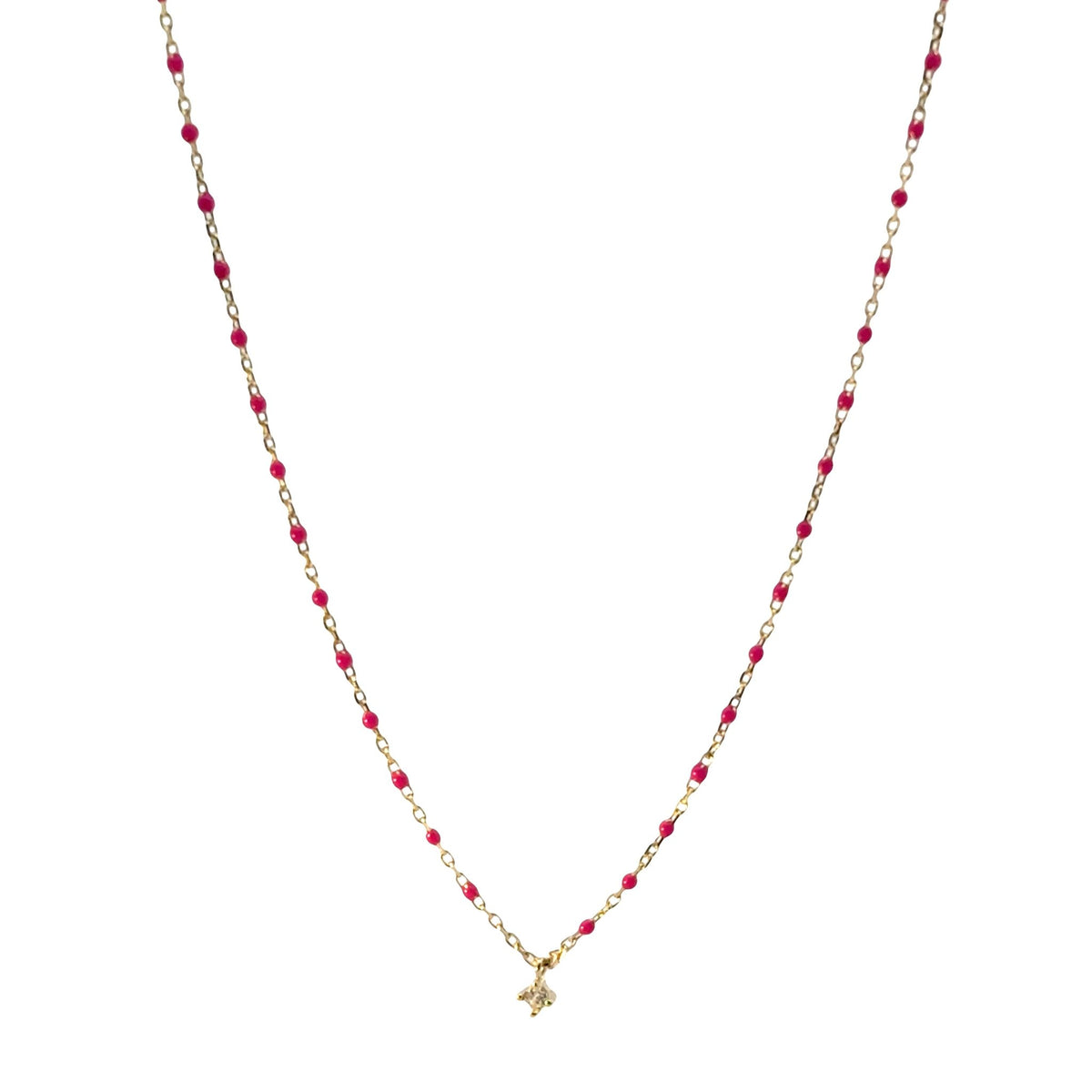 Delicate Enamel &amp; Single-Stone Pendant NecklaceNecklace
