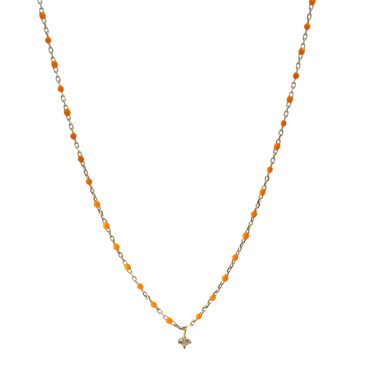 Delicate Enamel &amp; Single-Stone Pendant NecklaceNecklace