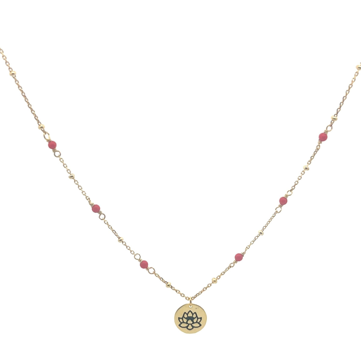 Enamel and bead Lotus charm necklaceNecklace